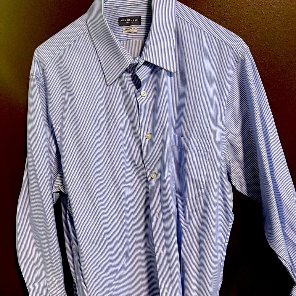 Van Heusen 16 34/35 Blue Stripped Button Down Dress Shirt